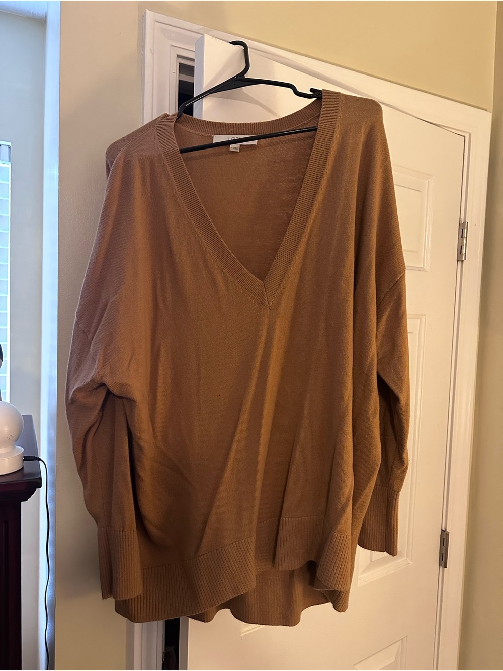 LOFT Oversized V-Neck Sweater in Camel Brown
